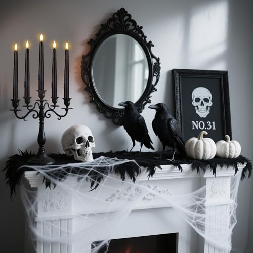 Image of SHENSY 3 Pack Halloween Black Flameless Taper Candles -Drip Real Wax Battery Operated LED Candlesticks with 3D Flickering Flame, Remote & Timer - Haunted Decor for Spooky Tables & Windows