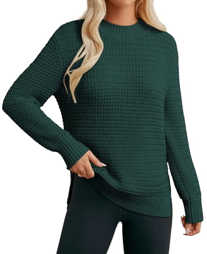 GRACE KARIN Women 2025 Fall Knit Sweaters, Soft Long Sleeve Pullover Trendy, Mock Neck Side Slit Loose Sweater Tops