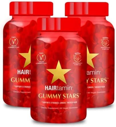 HAIRtamin Vegan Gummy Stars Hair Vitamins | Non-GMO | Natural Biotin Hair Vitamin Gummies to Maintain Healthy Hair Skin & Nails | Multivitamin Supplement to Help Maintain Healthy Looking Hair (3-Pack)