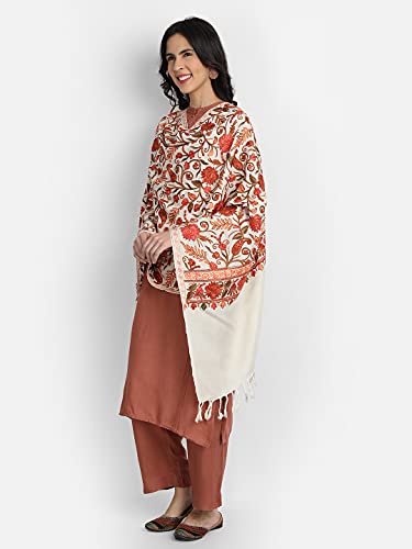Zamour Kashmir Women Stole Scarf Wrap Shawl with Indian Embroidery Flower - 63793