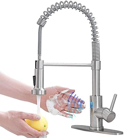 OWOFAN Touchless Kitchen Faucet with Pull Down Sprayer LED Light Single Handle Kitchen Sink Faucet Motion Sensor Smart Hands-Free, Stainless Steel Brushed Nickel 1078SN