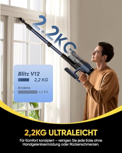 Vexilar V12 Akku Staubsauger Kabellos 50Kpa / 50Min, Leichter Selbststehend Akkustaubsauger mit Touchscreen, Grünes Licht, Anti-Tangle, Staubsauger für Teppich Hartböden Vorhang Auto Haustierhaare 6