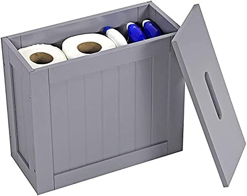 Unibos Bathroom Storage Unit, Freestanding Toilet Roll Cabinet, Compact Slimline Wooden Bathroom Storage Box, Multi Purpose Cleaning Tidy (Grey)