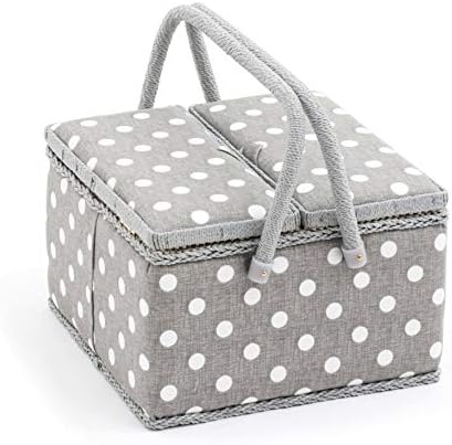 Hobby Gift Exclusive Large Twin Lid Sewing Craft Hobby Storage Box, Accessories Tray Pin Cushion Pockets PVC Handles, 25 x 25 x 17cm, Grey Dogs