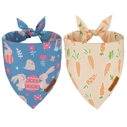 ADOGGYGO Easter Dog Bandanas, Rabbit Carrot Pet Scarf, Multi Size Offered, Orange Blue Easter Bandana for Medium Large Dogs Pets (Large)