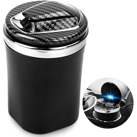 Kaisiking Car Ashtray with Lid Smell Proof, Portable Ash Tray Cigarette Cinder Tray Easy Clean Mini Trash Can for Vehicle Home Office Travel (Car Ashtray with Carbon Fiber Lid) Cover