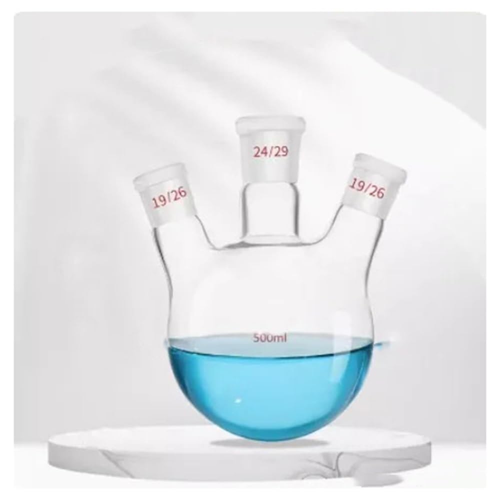 Wyposażenie laboratoryjne i zapotrzebowanie na trzy kolby, kolby okrągłe, kolby do destylacji, wysoka temperatura, 500 ml