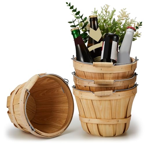 Tatuo 4 Pcs Round Wooden Apple Baskets Wood Fruit Buckets