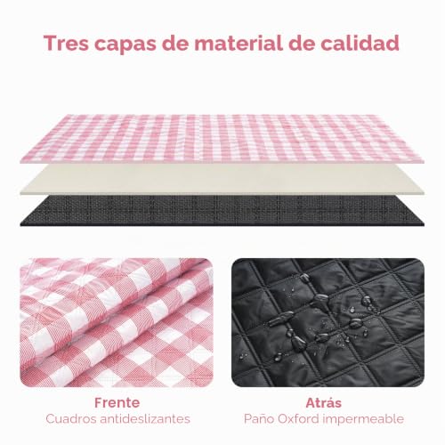 Manta de picnic impermeable Oak & Tea de 200x200 cm lavable a máquina con diseño a cuadros 6