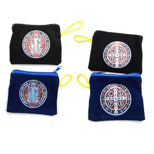 St. Benedict Medal Zipper Pouch - Black Velvet Catholic Religious Coin Purse, Small Organizer Bag for Rosaries, Jewelry, Cash & Daily Essentials, Spiritual Gift for Catholics (blue)3