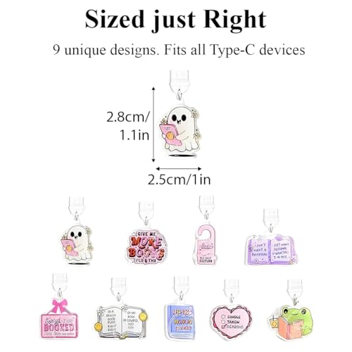 JYNVO 9er Kindle Staubschutz-Set,Typ C/USB-C-Anschlussabdeckungen | Lese-Freude Anhänger, Festgeschenk für Buchliebhaber