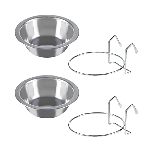 Set-of-2-Stainless-Steel-Dog-Bowls-Cage-Kennel-and-Crate-Dog-Bowls-Hanging-for-Food-and-Water-8oz-Each-and-Dishwasher-Safe-by-PetmakerSilver