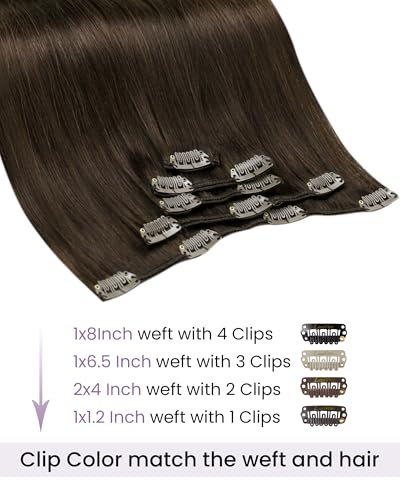 Image of LaaVoo Human Hair Clip In Extensions, 5pcs 80g, For Special Occasion | Hair Extensions Clip Ins, Creates Fuller Silhouette, Suited For Event Styling With Warm Chocolate Brown 14inch