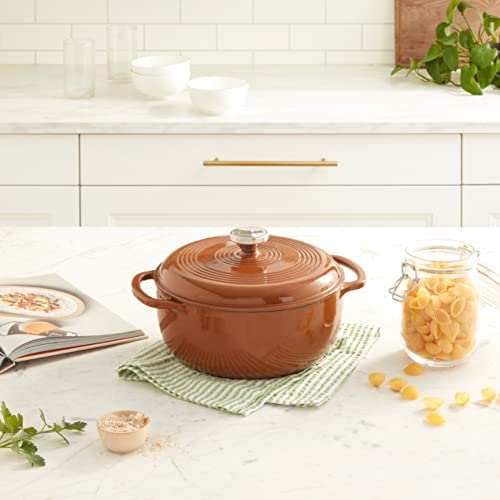 Image of Lodge 4.5 Quart Enameled Cast Iron Dutch Oven with Lid - Dual Handles - Oven Safe up to 500 F or on Stovetop - Use to Marinate, Cook, Bake, Refrigerate and Serve - Burnt Sienna