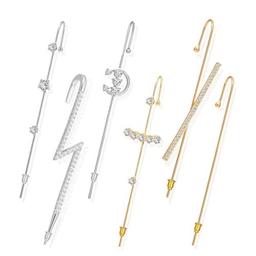 Silver Ear Wrap Crawler Hook Earrings for Women Girls Rhinestone Hoop Earrings Piercing Ear Wrap Climbers Earrings for Teen Girls(6 pcs cuff set)