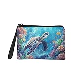 Glorowreny Sea Turtle Small Coin Purse for Women Girls Cute Money Wallet Coin Bag with Zipper Pouch Change Wallet Cash Lipstick Storage Bags