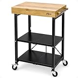 Origami Folding Kitchen Cart on Wheels | for Chefs Outdoor Coffee Wine and Food, Microwave Cart, Kitchen Island on Wheels, Rolling Cart, Kitchen Appliance & Utility Cart | Black with Wood