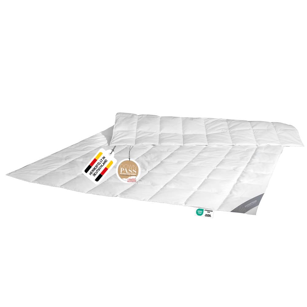 Daunendecke 135x200 cm Sommer extra leicht | 100% Daunen | 240g Füllgewicht | Allergiker geeignet (Nomite) | Oeko-TEX | Made in Germany