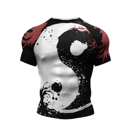 MECH-ENG Mens Graphic Compression Shirts Short Sleeve Quick Dry Athletic Workout Gym Undershirt Running Base Layer Top (Tai Chi Kung Fu Large)