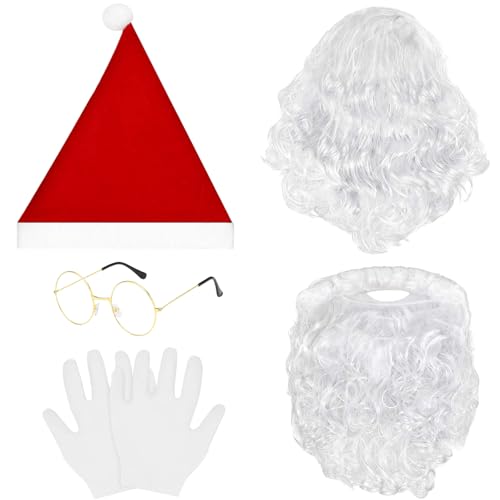 5 Stück Weihnachtsmann Kostüm Zubehör mit Weihnachtsmann Mütze,...