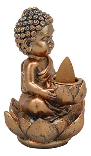 Ebros Eastern Enlightenment Little Baby Jizo Buddha With Ushnisha Head Sitting On Lotus Flower Backflow Incense Cone Burner Holder Statue 4.25" H Buddhism Bodhisattva Feng Shui Zen Figurine #TOP3