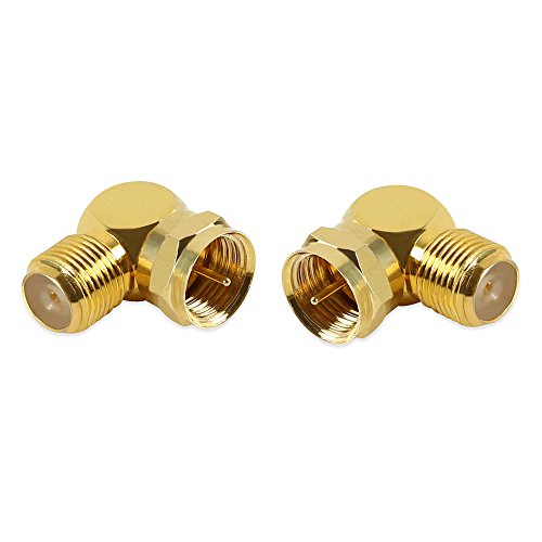 Electop F-Type Male to Female Right Angle Adapter RF Coaxial Connector Gold Plated(2 Pack)