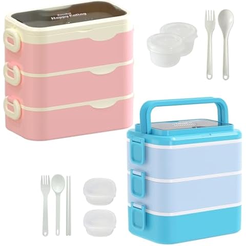 Kenuket 2 Pack (blue+pink), Bento Box Lunch Container for Kids and Adults Cover