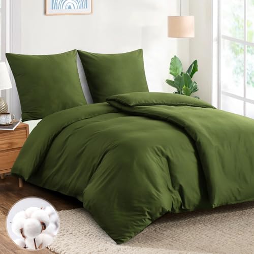 Aisbo Bettwäsche 135x200 Baumwolle 4teilig - Bettwäsche-Sets Olivgrün...