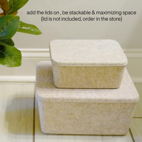 Image of Welaxy Felt Wide Deep Drawer Organizer Caddy Natural Oatmeal Closet Storage