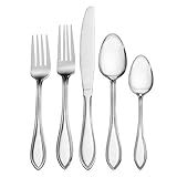 Pfaltzgraff American Bead 53-Piece Stainless Steel Flatware Set with Serving Utensil Set and Steak Knives, Service for 8,Silver