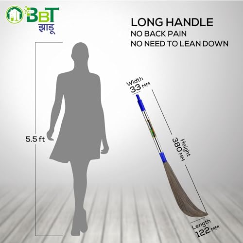 Image of BBT Phool Jhadu | Natural Grass Broom Stick for Home Cleaning | Eco-Friendly Long Handle Jhadu | Anti Dust, Lightweight & Durable Pack of- (1, NO-2)