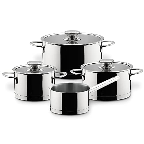 Berndes Milessima - Batería de cocina (4 piezas, acero inoxidable, inducción, con tapa, apta...