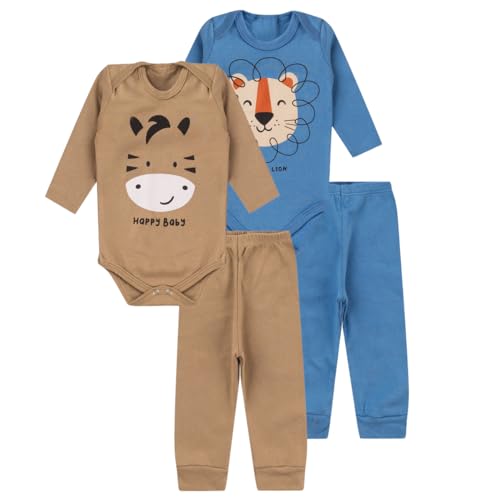 Kit 4 Peças 2 Conjuntos de Body + Calça Mijão Roupa Infantil Bebê Recem Nascido a 12 meses Inverno V
