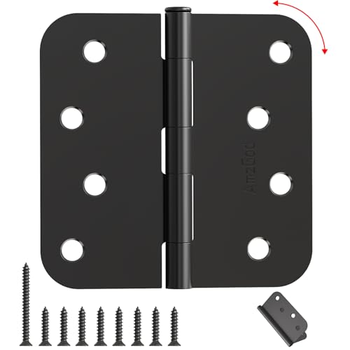 AmzGod Black Door Hinges 4 Inch 3 Pack Matte Black Heavy Duty Door Hinges with 5/8 Radius 4 Interior and Exterior Front Door Hinge for Home Gate Furniture Residential Use