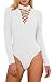 Mulisky Women Choker V Neck Lace Up Long Sleeve Jumpsuit Ribbed Kintted Bodysuit
