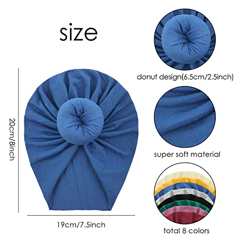 Cinaci 8 Pack Solid Cotton Stretchy Bow Beanies Cute Donut Turban Hats Caps Headwraps For Baby Girls Infants Toddlers Kids #TOP6