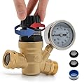 VANCOCO RV Water Pressure Regulator Valve with Adjustable Handle 3/4 in Brass Lead-Free, with Water Pressure Gauge, Inlet Screened Filters for RV Camper Travel Trailer