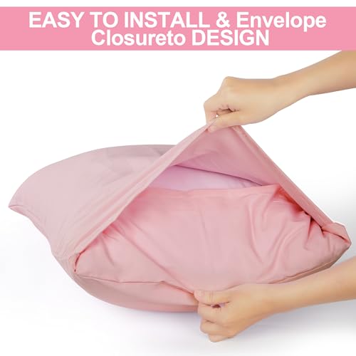 Image of DONAMA Pillowcase Fit All Types of Pillow, 1pc Moisture Wicking and Cooling Fabric Pillow Cover with Envelope Closure - King Size 35.43 inch x 19.69 inch (Pink)