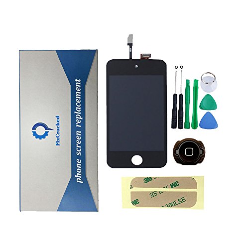 FixCracked for iPod Touch (4th Gen) Display Assembly,Black for LCD Screen Replacement Front Glass Digitizer + LCD Full Assembly + 7 Piece Tool Kit + 3M Adhesive+Step by Step Instruction