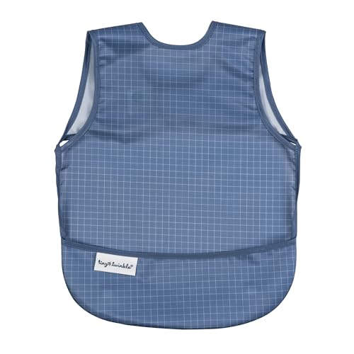 Image of Tiny Twinkle Mess Proof Baby Bib for Girls | Waterproof Toddler Bib for Eating | Baby Apron for Feeding | Machine Washable | Perfect Shower Gift (Grid, 6-24M)