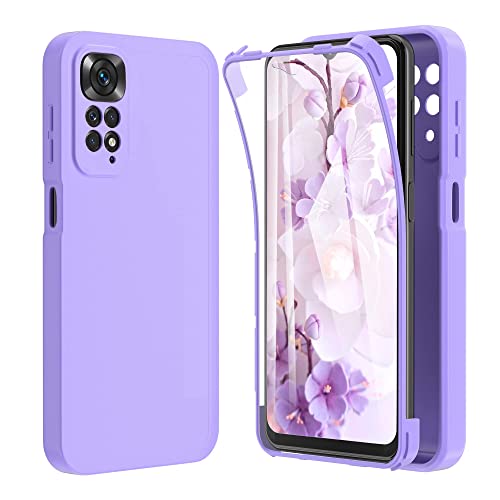 Tawarror Funda para Xiaomi Redmi Note 11/Xiaomi Redmi Note 11S 4G(6.43") con Protector de Pantalla Incorporado Anti-rayones, Carcasa 360 Grados Silicona Líquida Antigolpes Protección, Violeta Cover