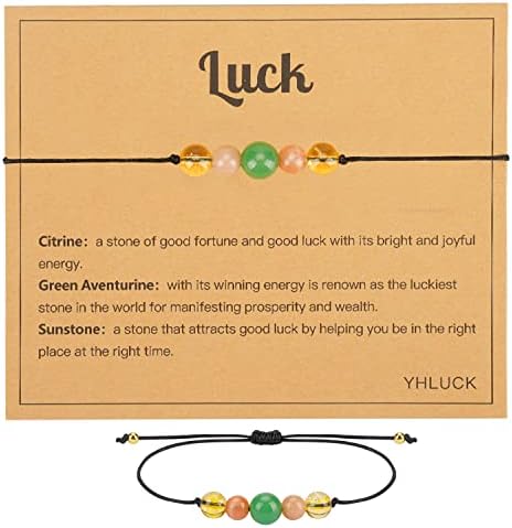 Yhluck Healing Crystal Bracelet Good Luck Protection Bracelet Citrine Green Aventurine Sunstone Natural gemstones Bracelet Yoga Reiki Gift