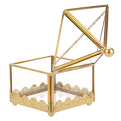 Hipiwe 2-Pack Gold Jewelry Box Geometric Glass Box Trinket Organizer Decorative Keepsake Box Ring Earring Necklace Storage Box Christmas Birthday Gift For Girl Women Girls (1 Slot, 2-Pack) #TOP5