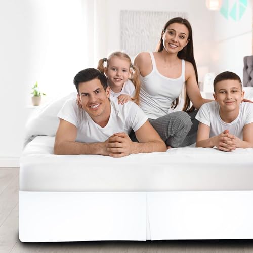 Bedskirts Queen Size – 100% Natural Cotton 800TC Split Corner White Queen Bedskirt 16 inch Drop – Center & Corner Pleats (White, Queen 16\" Drop)