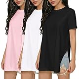 Ekouaer 3 Pack Women’s Oversize T-Shirt Basic Short Sleeve Tops Split Side Loose Fit Maternity Clothes Pink + Black + White S