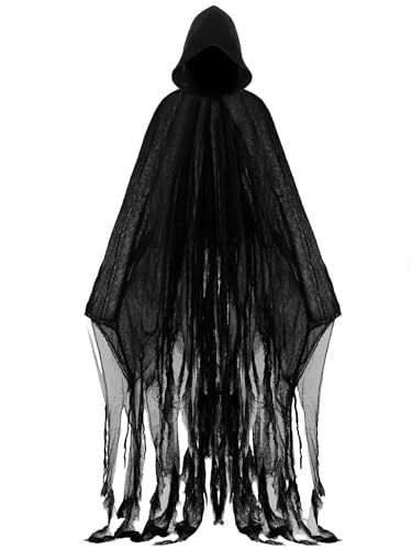 Geyoga Grim Reaper Costume Scary Hooded Cape Witch Costume Hooded