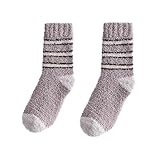 Unisex Fuzzy Striped Sock Colorblock Cozy Soft Winter Warm Fleece Loungewear Sleeping Socks for Women and Men