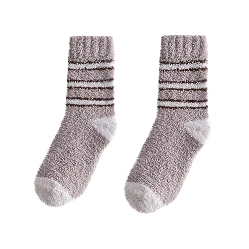 Unisex Fuzzy Striped Sock Colorblock Cozy Soft Winter Warm Fleece Loungewear Sleeping Socks for Women and Men
