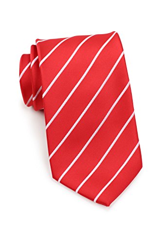 Bows-N-Ties Men s Necktie Pencil Striped Microfiber Satin Tie 3.25 Inches (Bright Red and White)