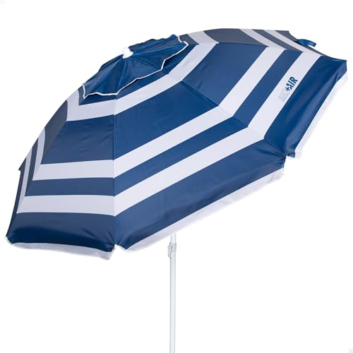 AKTIVE 62235 - Sombrilla Playa antiviento Resistente, mástil inclinable, Incluye Bolsa de Almacenamiento con asa de Transporte, Estilo Marinero, Multicolor